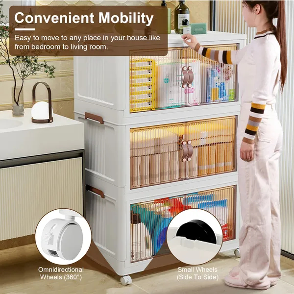 3Pcs Foldable Storage Bins With Lid Front Magnetic Door 